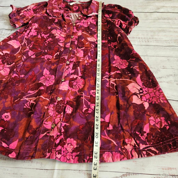 Pilcro Anthropologie Keira Corduroy Pink Floral Puff Sleeve Girly Mini Dress NWT - Picture 6 of 7